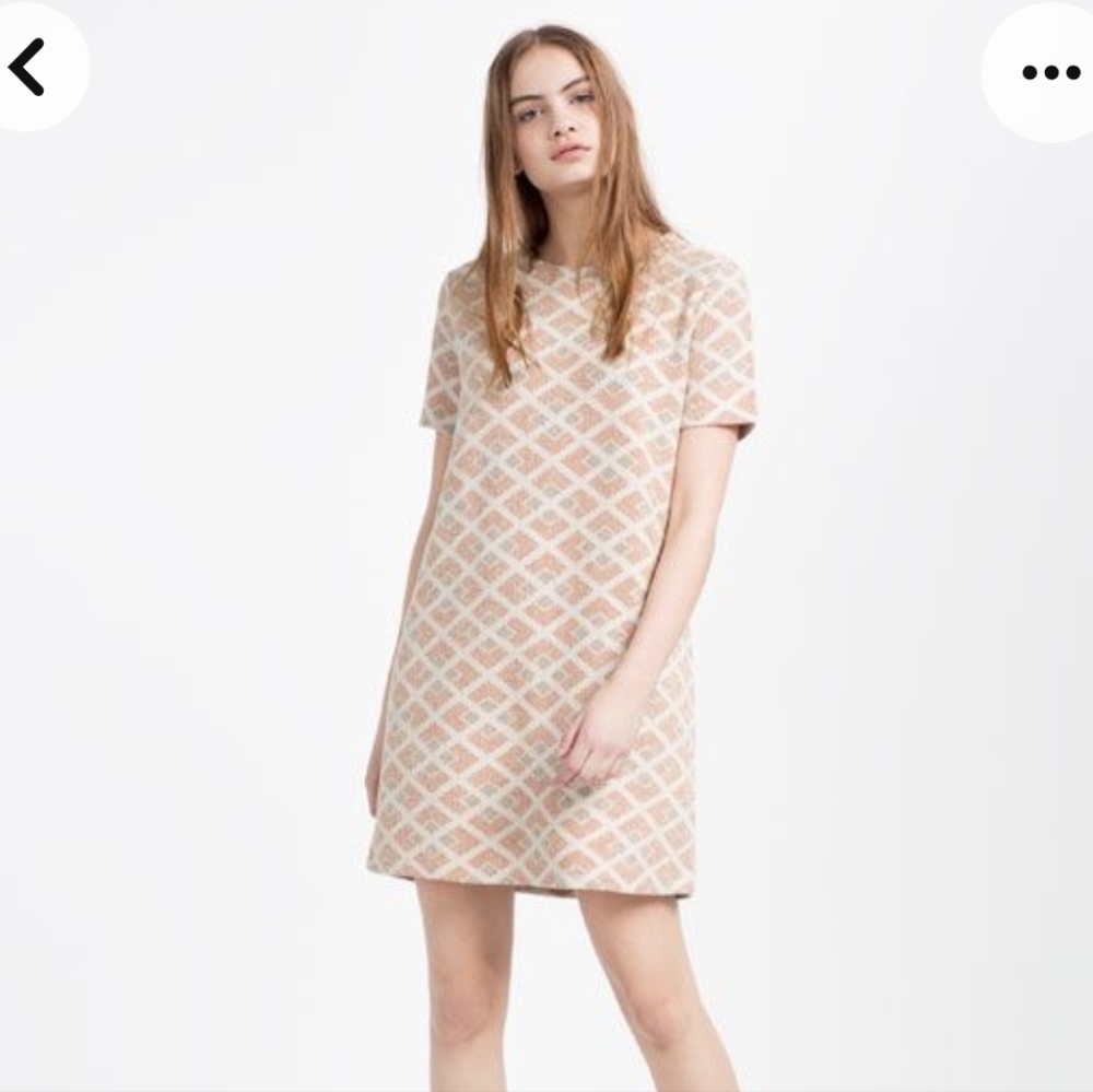 Zara Dress | Ivory, Orange, Tan Geometric Print Mod Shift Dress